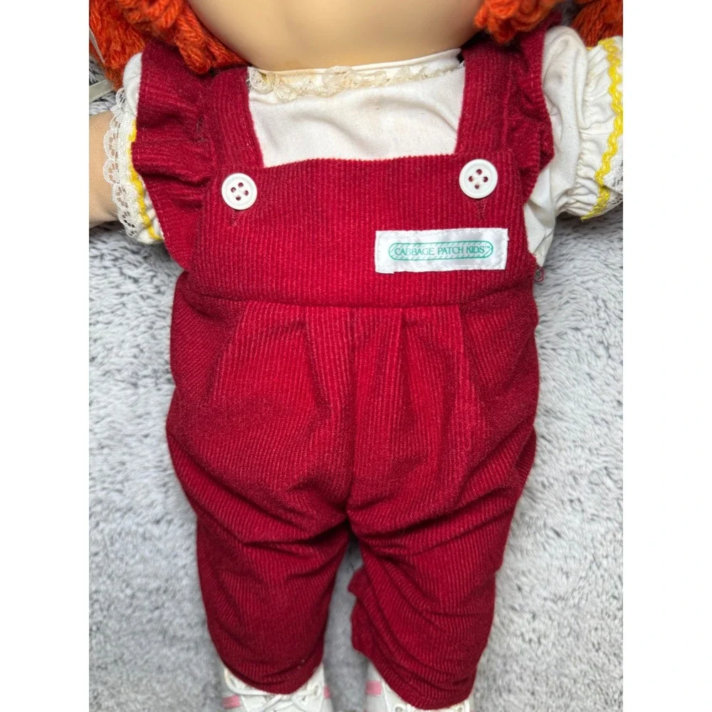 Cabbage Patch Kids Vtg Girl Doll Red Yarn Hair Blue Eyes Red Corduroy Overalls